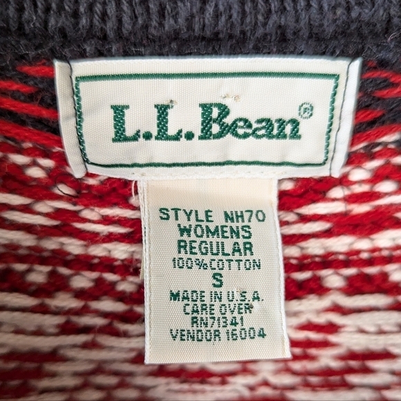VTG 80s L.L. Bean Fair Isle Snowflake 100% Cotton Pullover Henley Sweater Small - Picture 3 of 7